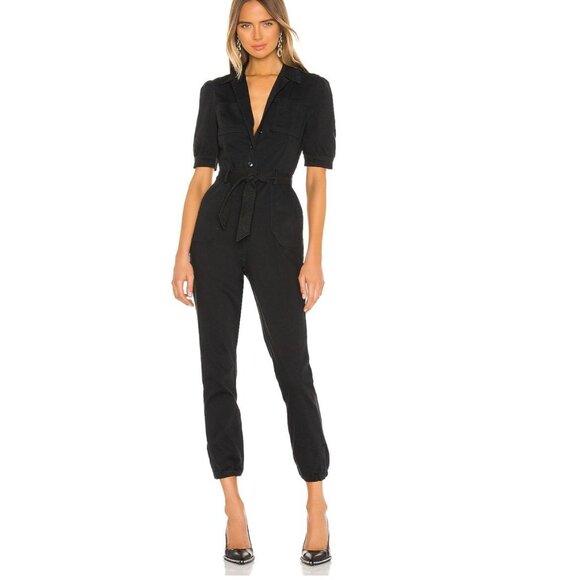 PAIGE Mayslie Jumpsuit Washed Black Utility Cargo Size 6 - Picture 1 of 5